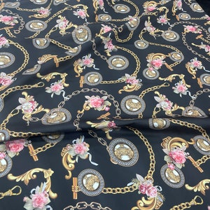 Baroque Chain Print Georgette Crepe Fabric - Luxury Silky Satin (1.64 Yards Wide)