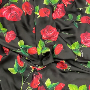Crepe Fabric- Red Rose Pattern -High Quality Digital Print Love Pattern Crepe Fabric (Possibility to print on desired fabric)