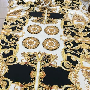 Baroque Black and Gold Silky Satin Fabric: Exclusive Pattern