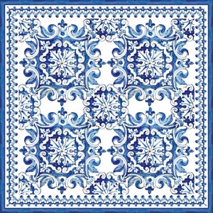 Majolica Blue Silky Satin Fabric& Exclusive Pattern -Printed on the desired fabric (Linen -Satin-crepe-Chiffon-Sequin-Velvet) sht