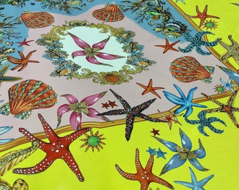 Starfish Pattern Silky Satin Fabric: Custom Printed Design, 1.64 Yards Wide