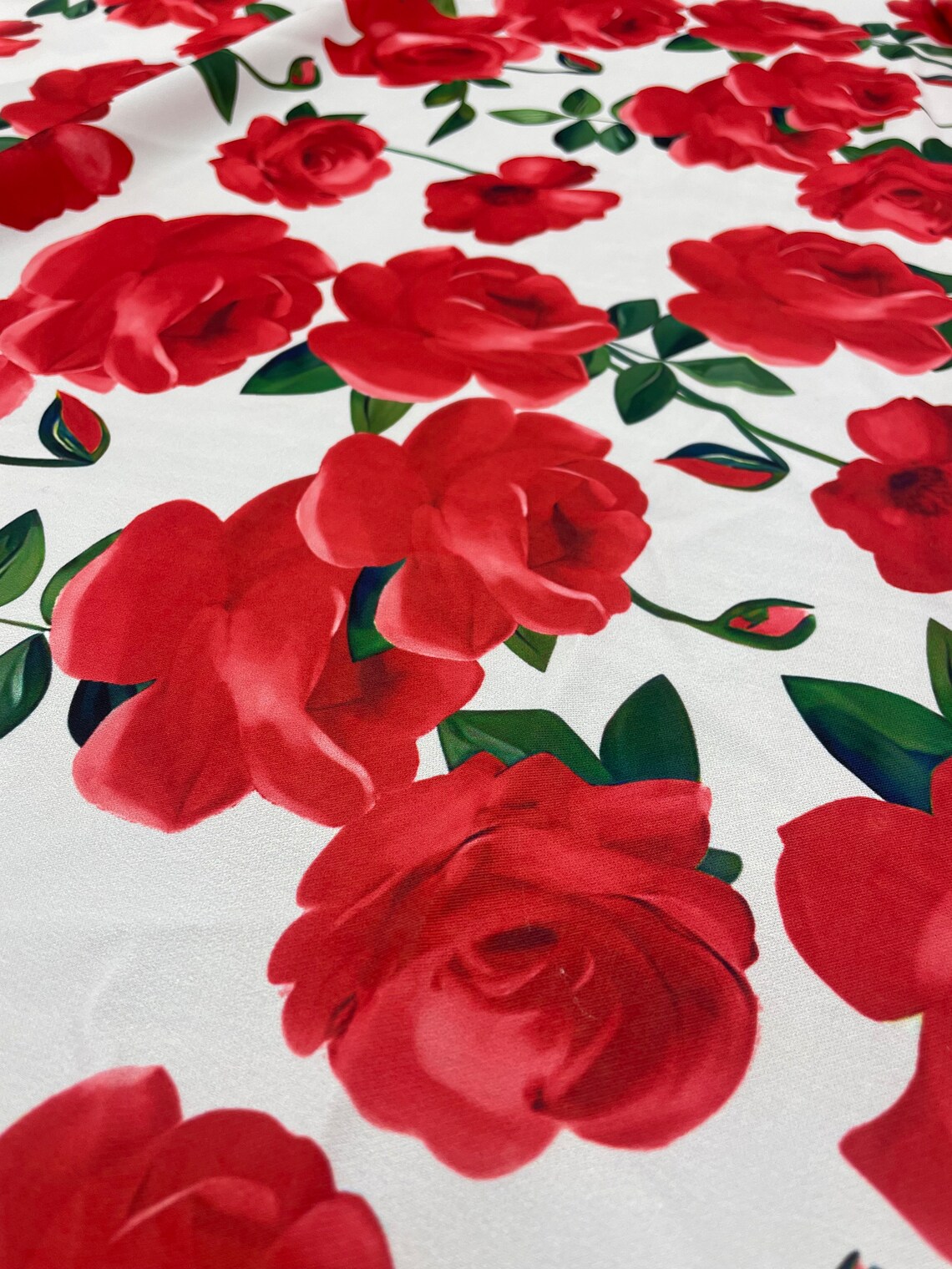 Red Rose Crepe Fabric-printed on the Desired Fabric. (such as Linen ...