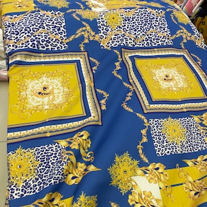 Baroque Gold Pattern Silky Satin Fabric: Designer Dressmaking Material