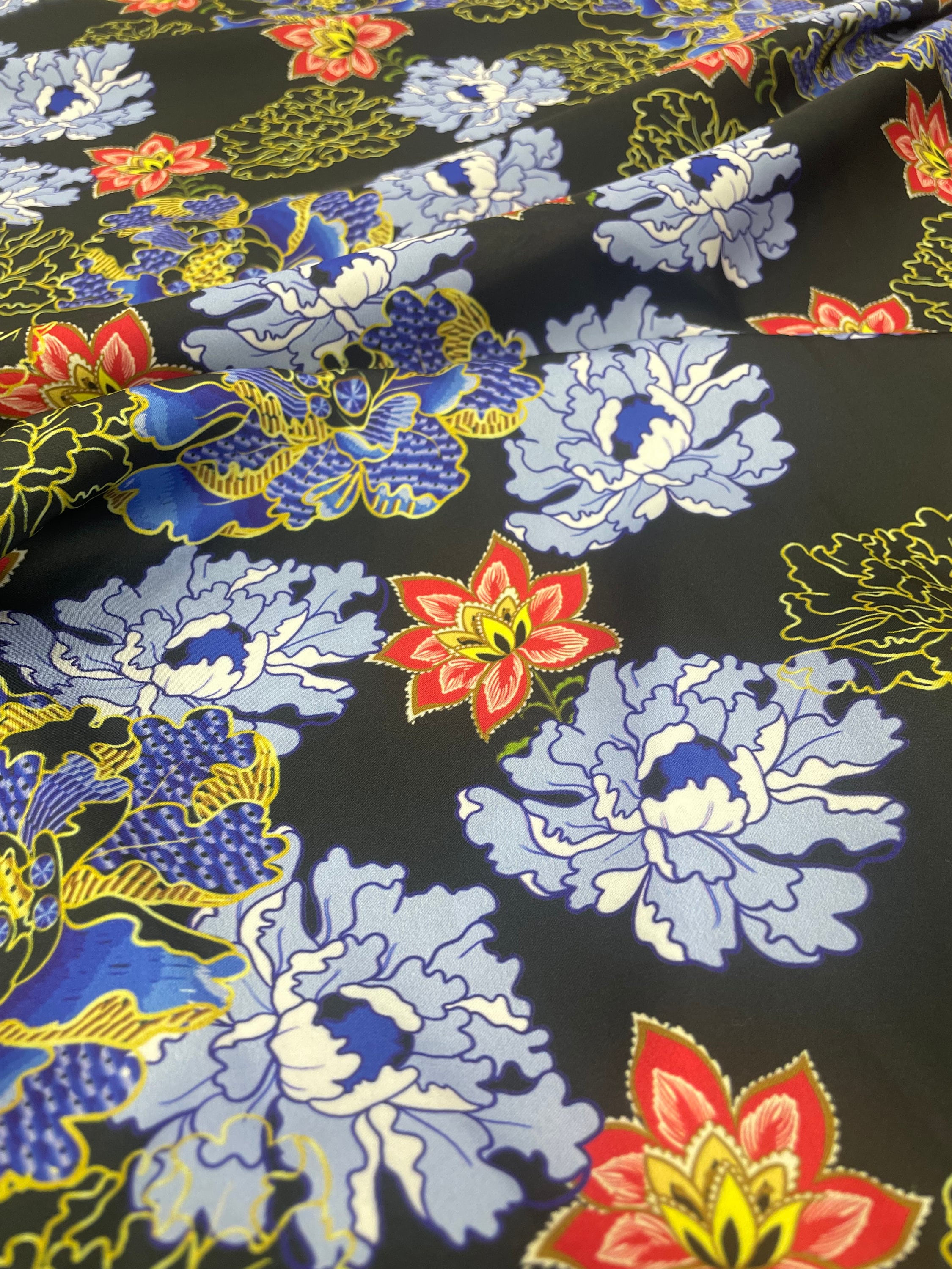 Pre-Cut Satin Floral Print Fabric By Yard | Ready To Ship | Mahogany Bouquet main image 0