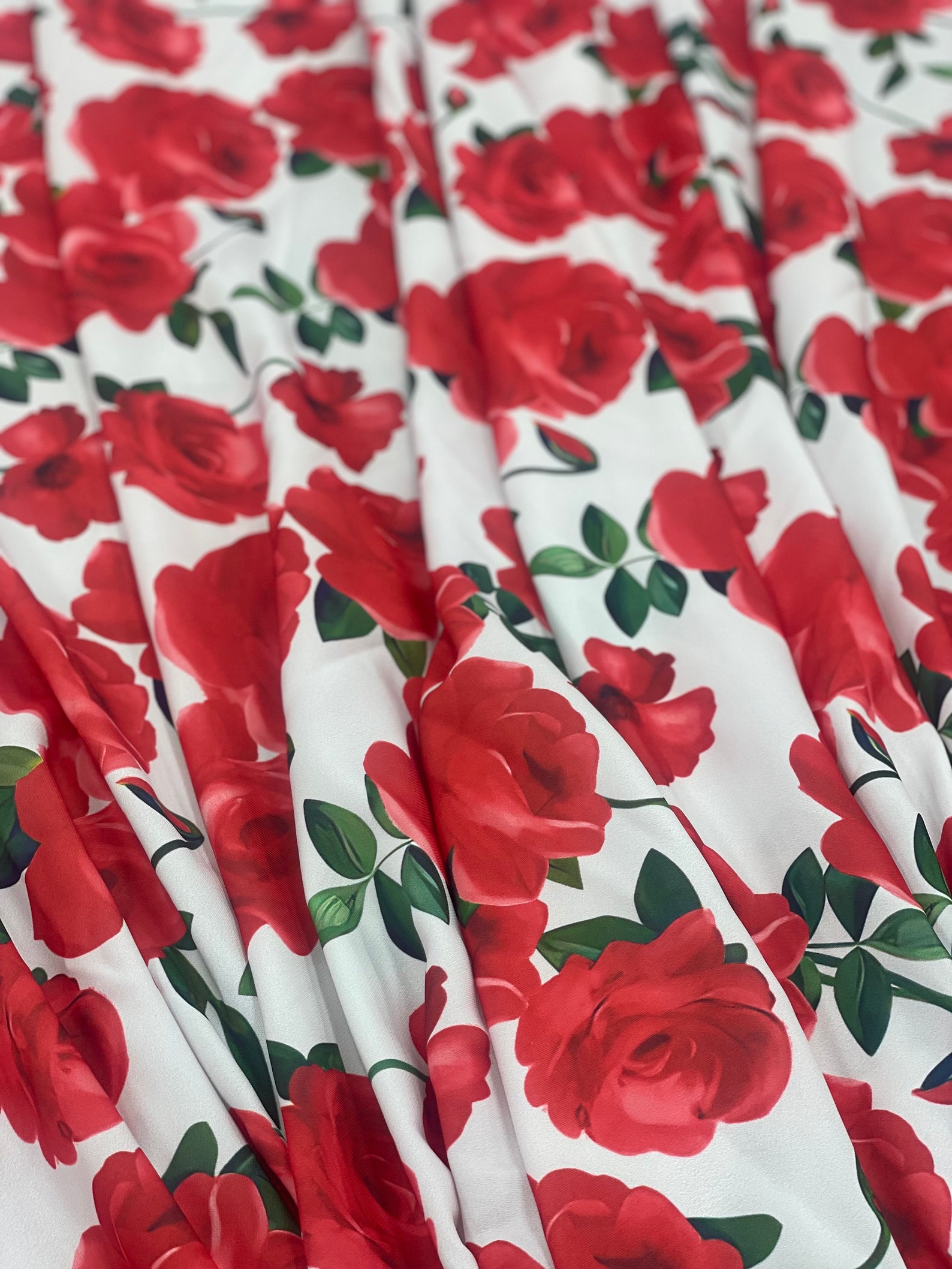 Red Rose Crepe Fabric-printed on the Desired Fabric. (such as Linen ...