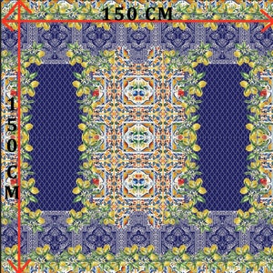 Majolica Lemon Pattern Crepe Fabric: Soft Flowy Material (150 x 150 cm)