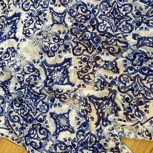 Majolica Purple Color Pattern Crepe  Fabric& Exclusive Pattern -