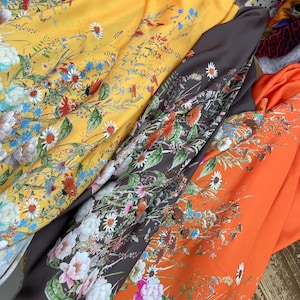 8 color - Bold Floral Digital Print on Silky Satin Fabric-Luxury Draping Material | Soft- Flowing | Per Meter | Sewing - Fashion Supplies-lr
