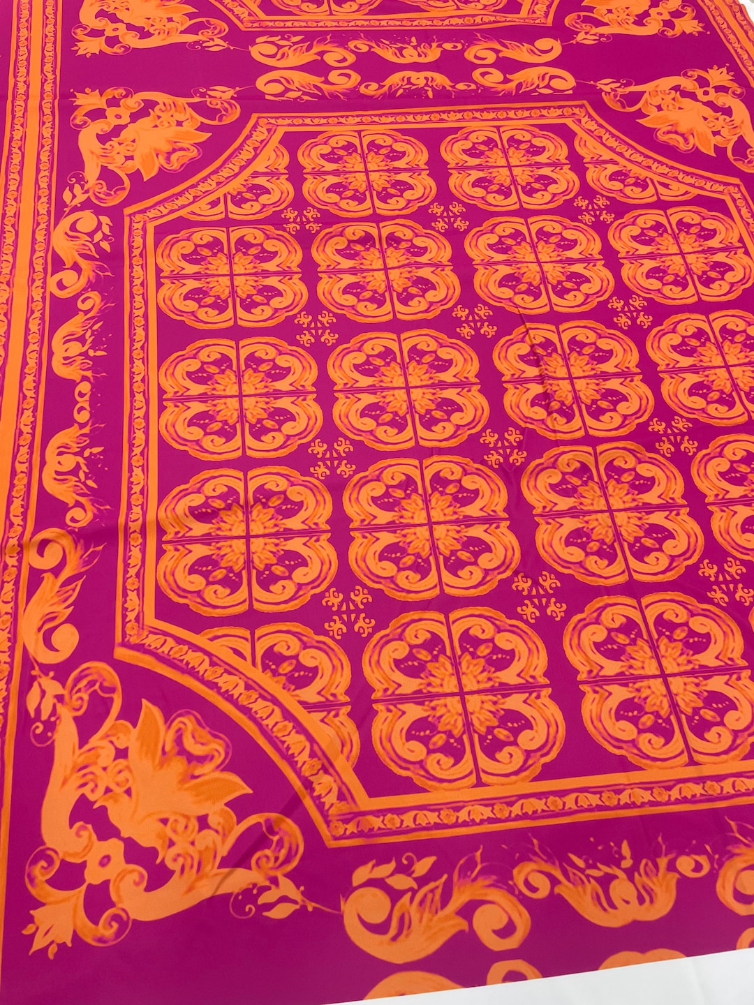 Sicilian Majolica Pattern Crepe Fabric Panel: Pink & Orange - Etsy
