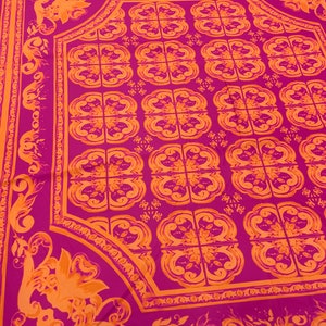 Sicilian Majolica Pattern Crepe Fabric Panel: Pink & Orange