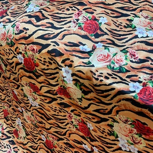 Unique Floral Animal Printed Silky Satin Fabric-Highquality Fabric-(Unique Floral Animal Printed Silky Satin Fabric)
