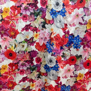 Flower Garden Patterned Silk Satin Fabric in Vivid Colors (Can be printed on the desired fabric type)lr