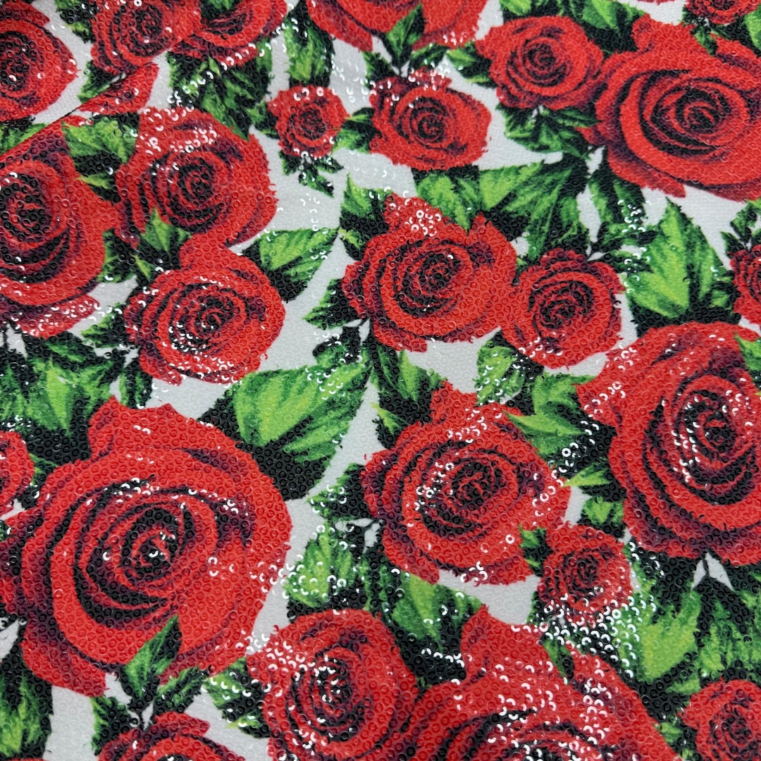 Red Rose Sequin Fabric – 2 Way Stretch - Etsy