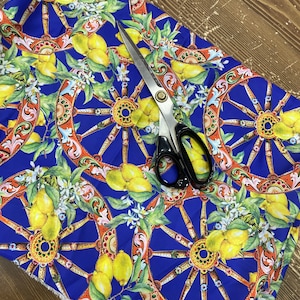 Sicily Style Silky Satin Fabric: Lemon Print, Luxury Collection