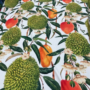 Tropical Fruit Print Crepe Fabric: Flowy Dress Material