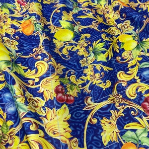 Lemon Cherry Silky Satin Fabric: Sicily Style Print