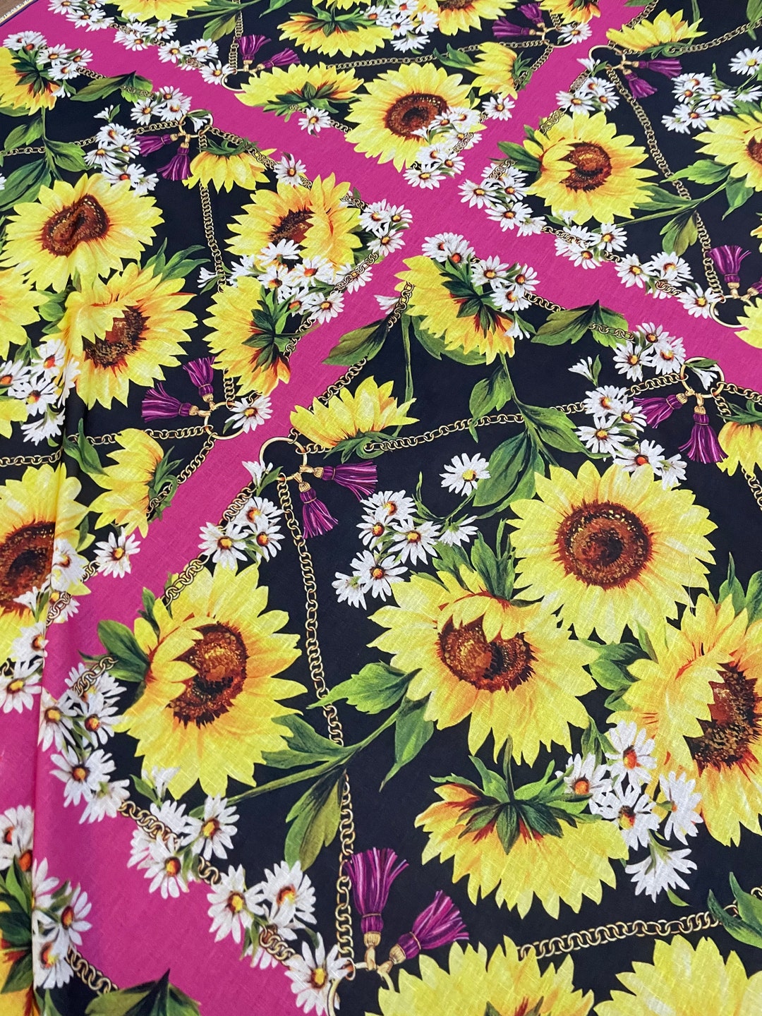 Sunflower Pattern Linen Fabric Floral Pattern Fabric Panel Etsy