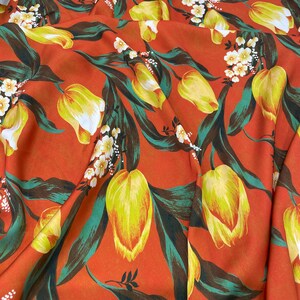Tulip Patterned Silky Satin Fabric - Floral Fabrics - Dress Fabrics (printed on the desired fabric)lr