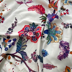 Ethnic Floral Silky Satin Fabric: Vibrant Colors, 1.64 Yards Wide