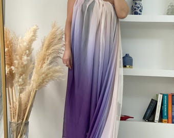 Ombre Chiffon Fabric: Purple Lilac Ecru Degrade - Silky Dress Fabric