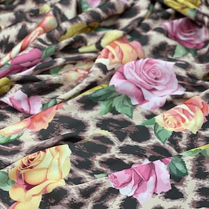 Unique Floral Animal Printed Silky Satin Fabric-Highquality Fabric-(Unique Floral Animal Printed Silky Satin Fabric)