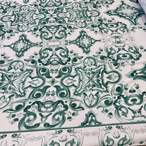 Majolica GreenWhite Pattern Crepe Fabric-High Quality Digital Print  (Possibility to print on desired fabric)-lr