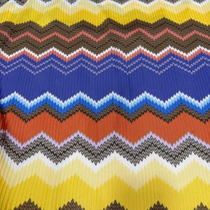Chevron Zigzag Knit Fabric: Blue, Yellow, Orange Crochet Stretch Material