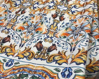 Italian Majolica Style Crepe Fabric by the yard