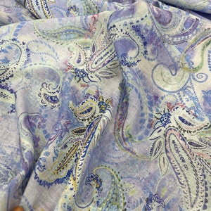 Baby Blue Paisley Linen Fabric: Shawl Pattern