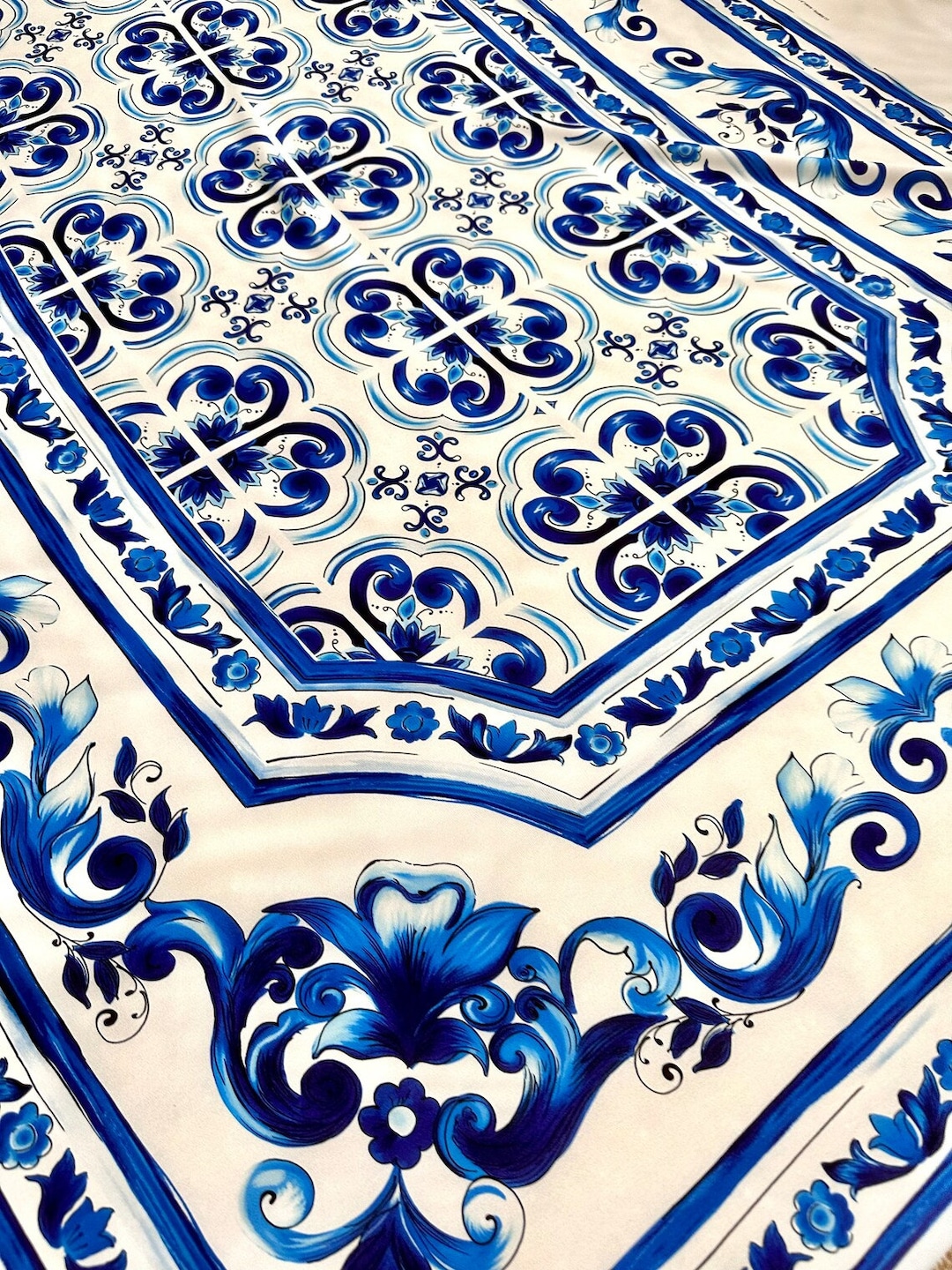 Sicilian Majolica Pattern Silky Crepe Fabric Panel (73x73 Cm) - Etsy