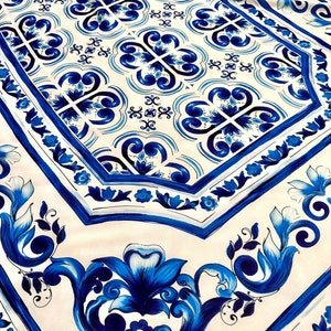 Sicilian Majolica Pattern Silky Crepe Fabric Panel (73x73 cm)