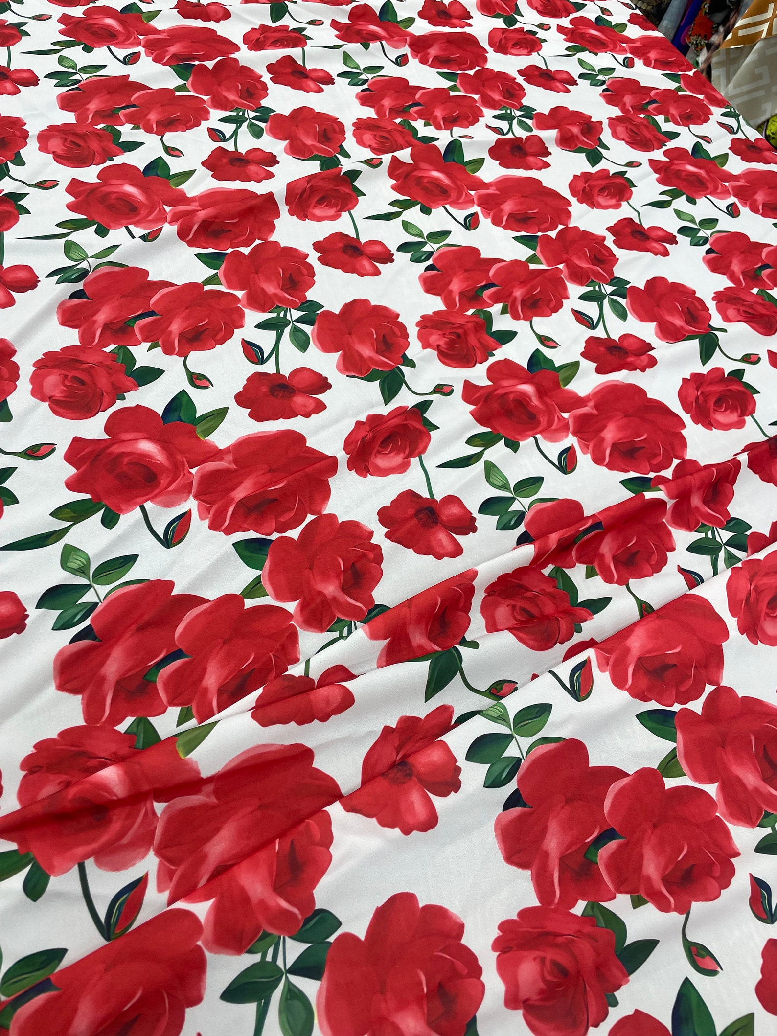 Red Rose Crepe Fabric-printed on the Desired Fabric. (such as Linen ...