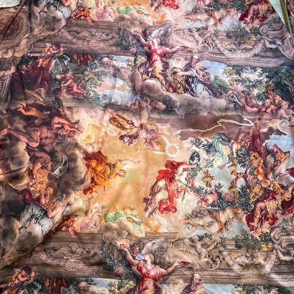 Renaissance Baroque Art Print Silky Satin Fabric by the yard