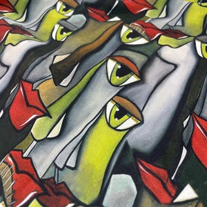 Abstract Face Silky Satin Fabric: Creative Digital Print