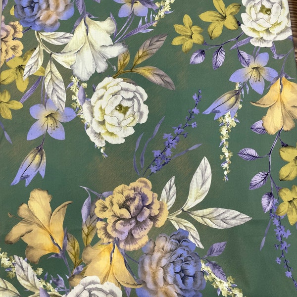 Green Flower Design Dacron Cotton Poly. Shirting Fabric-printed on different fabric types--((possibility of printing on different fabrics)r