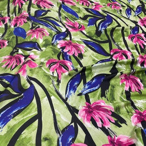 Floral Silky Satin Fabric: Pink Flower Pattern