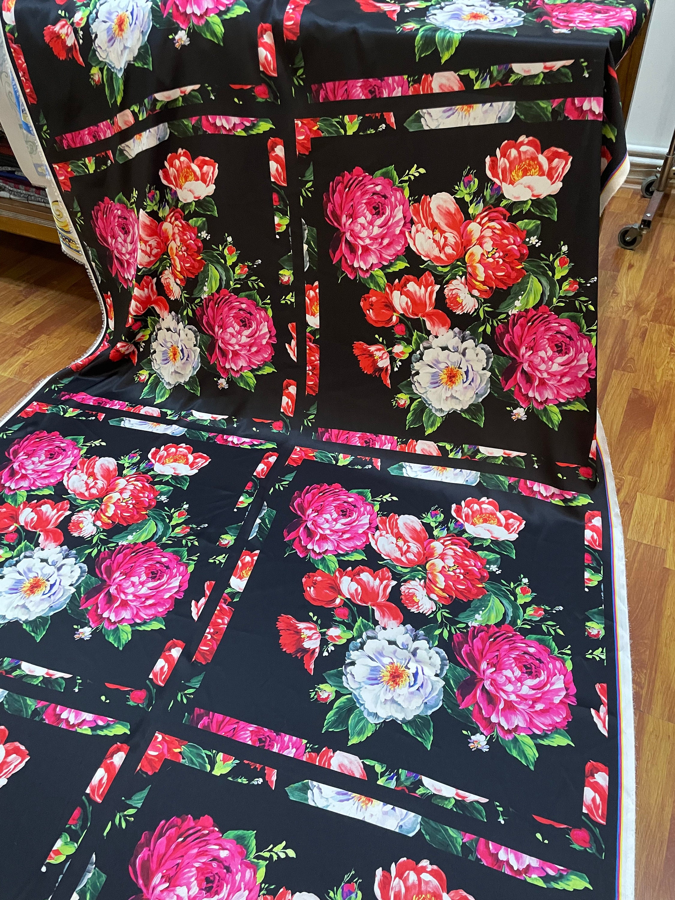 Floral Panel Pattern Silky Satin Fabric-dital Print is Made on - Etsy