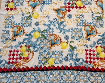 Lemon Flower Design Linen Fabric by the yard