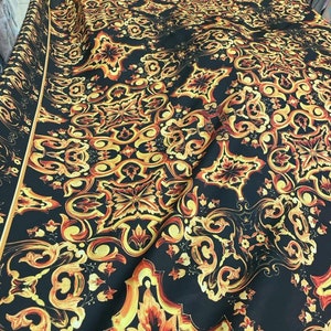 Sequin 2 way-flexible Fabric - Majolica Tile  Patterned Shiny Evening Dress Fabric in Vivid Colors -