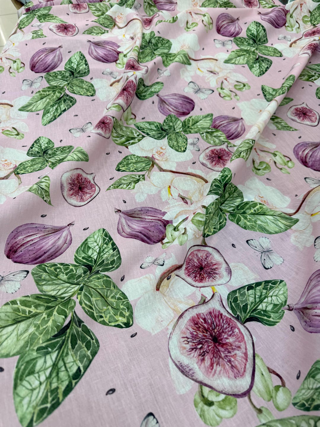 Pink Fig Floral Linen Fabric by Yard Botanical Butterfly Print - Etsy