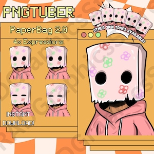 Sac en papier 2.0, fleurs, PNGTuber, tubercule PNG, téléchargement immédiat, avatar anime PNGTuber, Streamers, Discord, Youtube, Twitch, prêt à l'emploi.