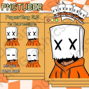 Paper Bag 2.0, X eyes , PNGTuber, PNG Tuber, Instant download, PNGTuber Anime avatar, Streamers, Discord, Youtube, Twitch, Ready to use.
