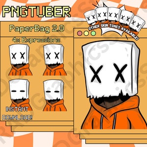 Sac en papier 2.0, X yeux, PNGTuber, tubercule PNG, téléchargement immédiat, avatar anime PNGTuber, Streamers, Discord, Youtube, Twitch, prêt à l'emploi.