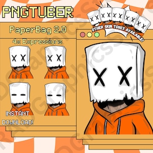 Paper Bag 2.0, X eyes , PNGTuber, PNG Tuber, Instant download, PNGTuber Anime avatar, Streamers, Discord, Youtube, Twitch, Ready to use.