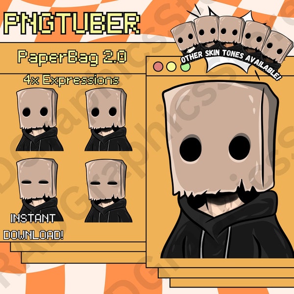 Paper Bag 2.0, PNGTuber, PNG Tuber, Instant download, PNGTuber Anime avatar, Streamers, Discord, Youtube, Twitch, Ready to use.