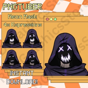 Anime Horror neon mask, PNGTuber, PNG Tuber, Instant download, PNGTuber Anime avatar, Streamers, Discord, Youtube, Twitch, Ready to use.