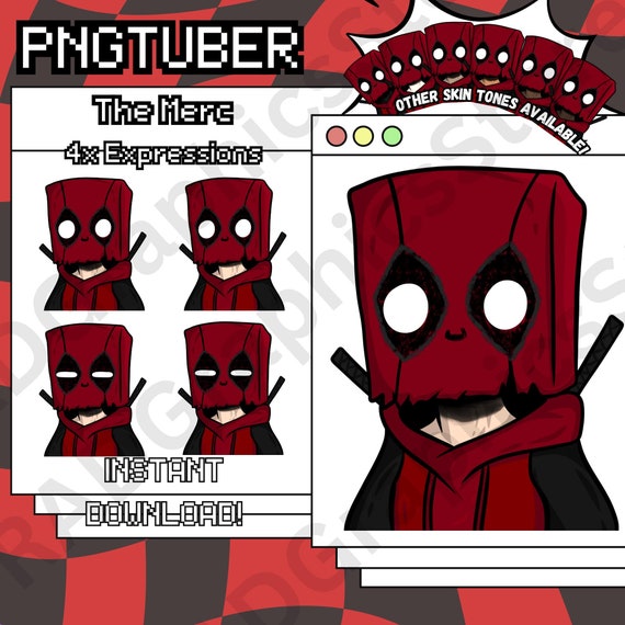 Paper Bag Merc PNGTuber Avatar, 4 Expressions (Digital Download)