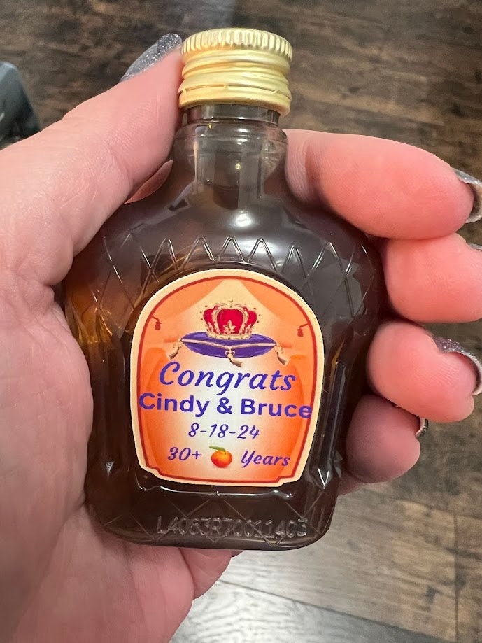 Personalized Crown Royal Whiskey Mini Labels 50ml Crown Apple, Crown Peach, Anniversary, Weddings, Birthdays, Bachelor,  Bachelorette  etc.