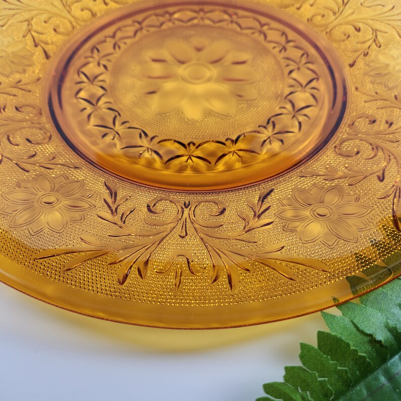 1970s Vintage Tiara Glass, Amber Sandwich Pattern, Plate, Mid Century