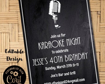 Editable Chalkboard Karaoke Party Invitation, Birthday Invitation, Karaoke Party Singing Party You Print Corjl